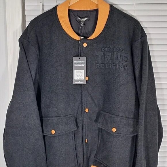 NWT $199 TRUE RELIGION MEN'S JACKET MEDIUM M  ALL FLEECE BOMBER - Picture 2 of 10